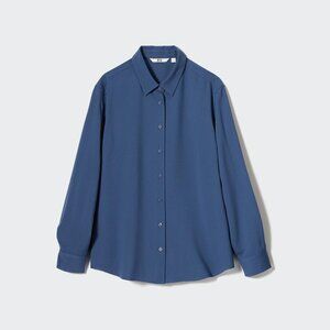 Uniqlo WOMEN'S RAYON LONG SLEEVE BLOUSE - Size S (Blue)